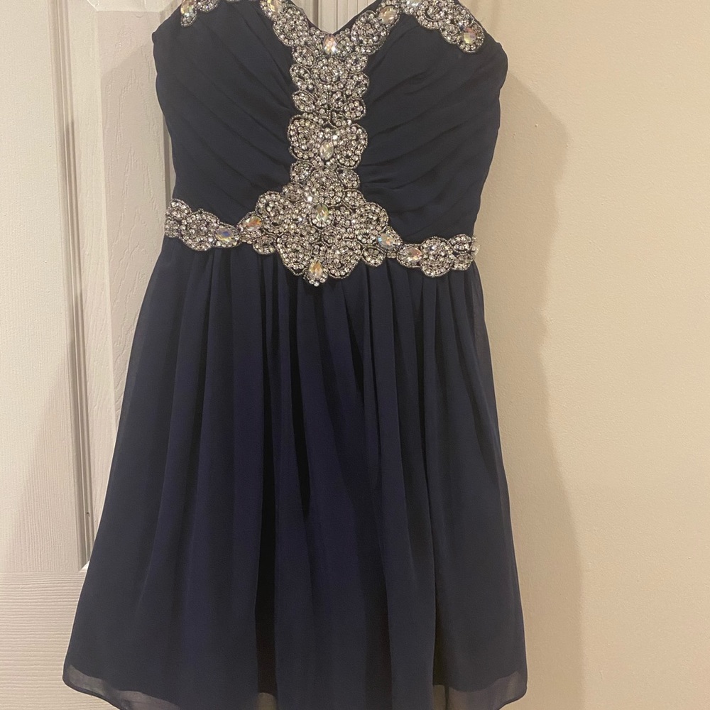 City Triangles Navy Blue Dress with Silver Jewels!